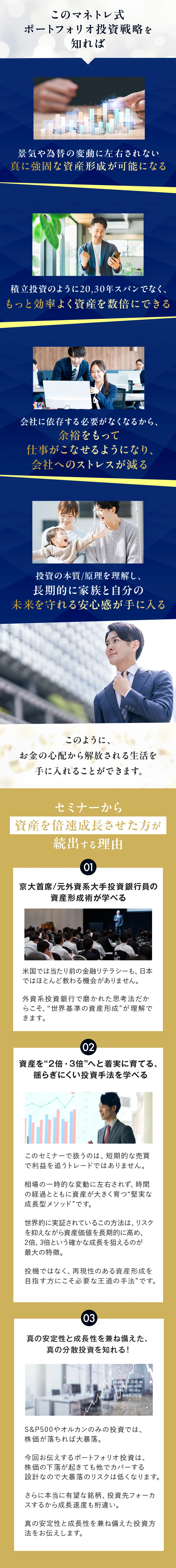 お客様の声と受講者の資産推移グラフ。6ヶ月で300万円が約700万円に増加した実例。よくある質問コーナーで初心者の不安を解消。講師プロフィール紹介
